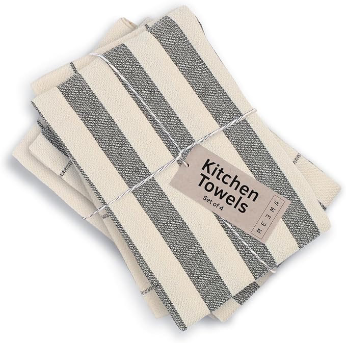 MEEMA Kitchen Towels and Cleaning Cloth | House Cleaning Supplies | Large Home Essentials Dish Towels - 18x28 Inch | Cotton Towel Rags | Super Absorbent Dish Rags | Sets of 4