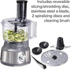 Hamilton Beach Food Processor & Vegetable Chopper for Slicing, Shredding, Mincing, and Puree, 10 Cups + Veggie Spiralizer makes Zoodles and Ribbons, Grey and Stainless Steel (70735)