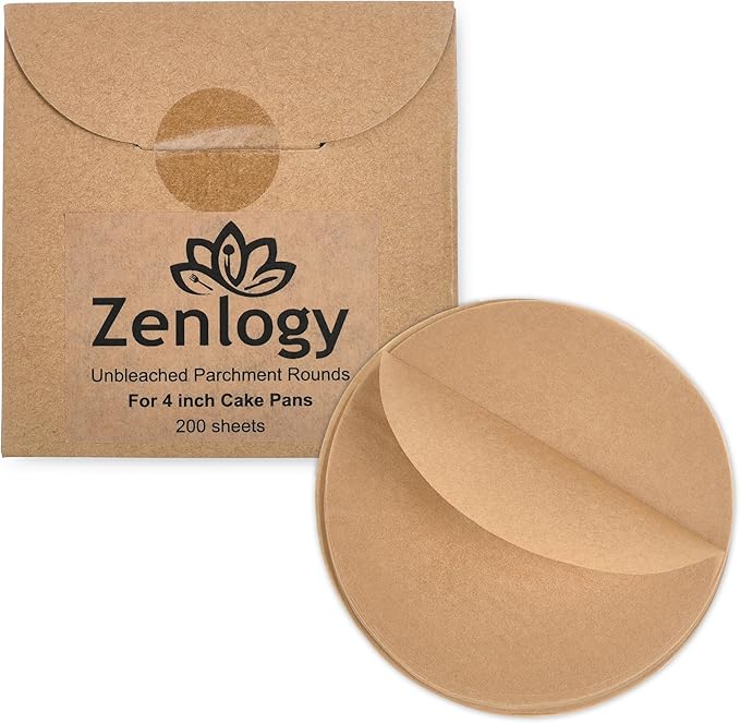 Zenlogy 4 Inch Small Parchment Paper Rounds (200 Sheets) - Unbleached, Pre-cut, High Heat, Round Liners - Fits 4 inch Small Round Pans or Great for Lining, Freezing and Storing, and Separating