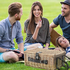 Picnic Basket Set for 4 with Waterproof Blanket Mat Insulation Bag Wicker Classic White Black Polka Dots Elegant Gift for Wedding Birthday Summer Camp Outdoor Camping Beach Travel Christmas