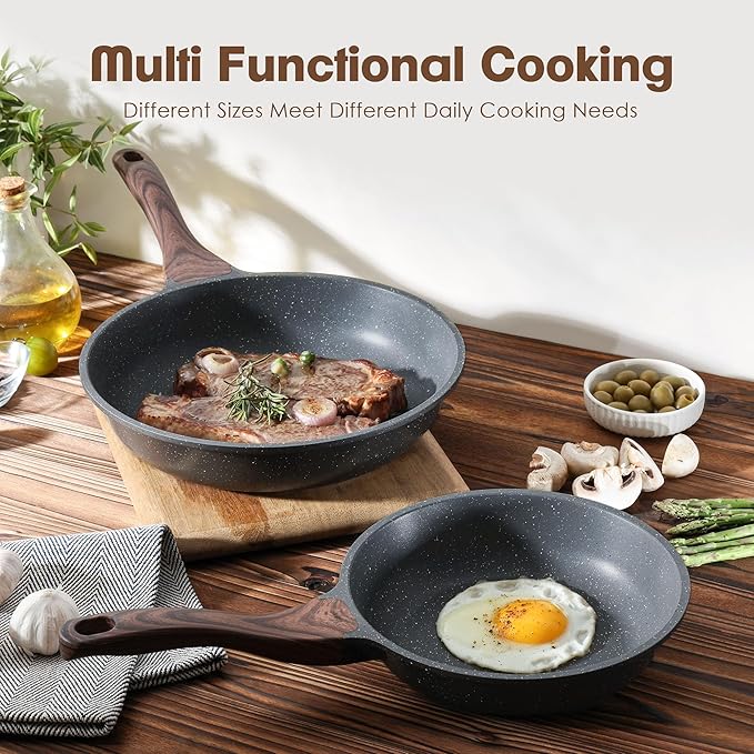 SENSARTE Nonstick Frying Pan Skillets, Swiss Granite Coating Omelette Pans, Healthy Cookware Chef's Pans, Free of Intentionally Added PFOA (9.5+11 Inch)