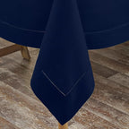 D'Moksha Homes Navy Blue Linen Tablecloth for Rectangle Tables 60 x 126 Inch - Classic Hemstitch 100% Pure Linen Navy Tablecloth - Machine Washable Cloth Table Cloth for Summer, Fall and Halloween