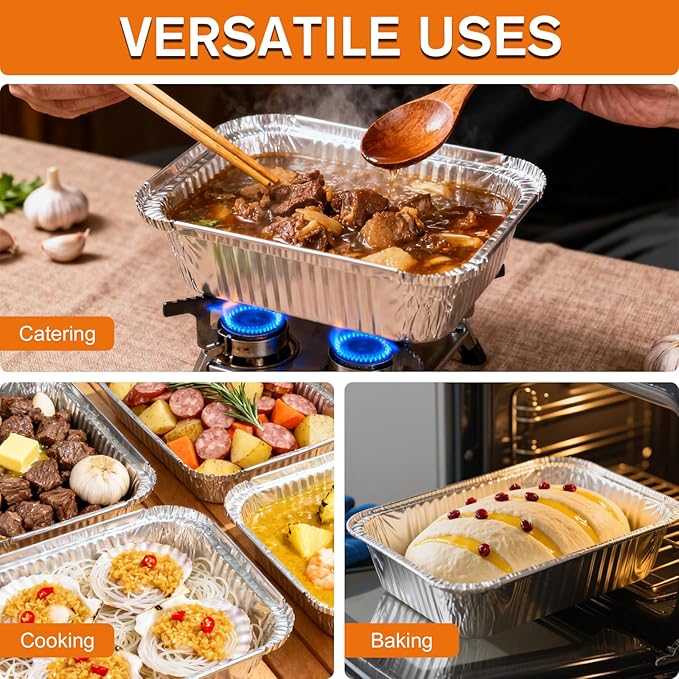 Redriver 7.7'' x 5.7'' Aluminum Foil Pans, 30 Pack Disposable Aluminum Pans, Deep Aluminum Trays, Square Cake Baking Tins for Cooking, Roasting, Heating, Catering Supplies, and Steam Tables(570ml)