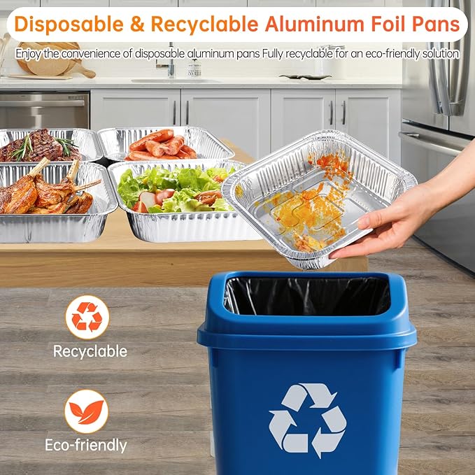 Aluminum Pans 8x8-10 Pack Disposable Foil Pans, Heavy Duty Aluminum Roasting Trays for Baking, Cooking, Heating, Storing, Prepping Food