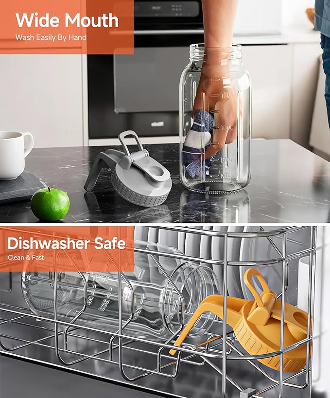 64oz Large Glass Pitcher with Lid & Spout,2 Quart Breastmilk Pitchers Upgraded Leak Proof, for Sun Tea, Iced Juice, Cold Brew Coffee, Breastmilk Storage Container-4PACK(Gray+Pink+Green+Yellow)