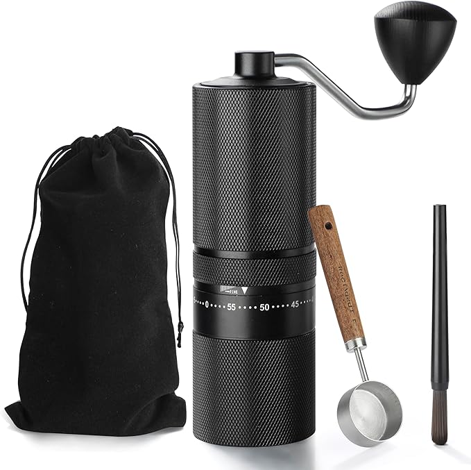 Manual Coffee Grinder with Stainless Steel Burr, Hand Coffee Grinder External Adjustable Grind Setting for Espresso, French Press (Black)