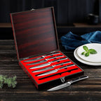 Sunnecko Damascus Steak Knives Set of 6 Non Serrated, Japanese VG10 Stainless Steel Steak knives Dishwasher Safe, 5 Inch Steak Knives G10 Handle with Wood Gift Box