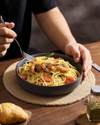 famiware Mercury Pasta Bowls Set of 4, 33 oz Large Salad Bowls, Ceramic Pasta Plates Bowls, Serving Bowls for Kitchen, Microwave & Dishwasher Safe, Charcoal