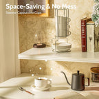 Sweese 8 Ounce Porcelain Stackable Cappuccino Cups with Saucers and Metal Stand - for Specialty Coffee Drinks, Cappuccino, Latte, Americano and Tea - Set of 4, White