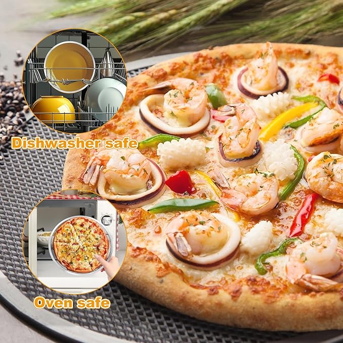 4 Pcs Pizza Screen, Non-Stick Aluminum Alloy Pizza Pan with Holes, Seamless Pizza Mesh Baking Tray for Indoor and Outdoor Baking (9Inch+10Inch+12Inch+13Inch)