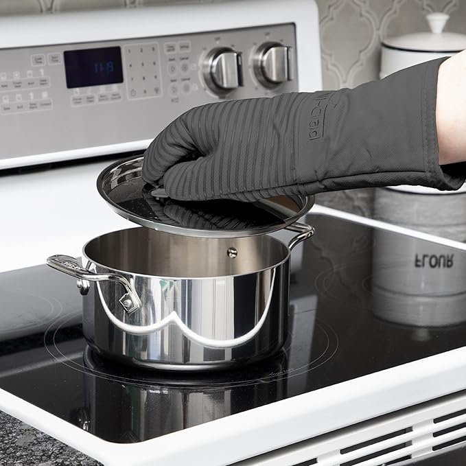 All Clad Silicone Oven Mitt: Heat Resistant up to 500 Degrees - 100% Cotton & Silicone, 14"x7" Oven Mitt for Kitchen and Barbeque, 1-Pack, Pewter