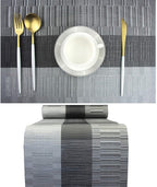 PIGCHCY Elegant Placemats with Matching Table Runner,Washable Durable Vinyl Woven Table Mats Sets(6pcs Placemats+1pcs Table Runner, Black)