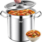 Stock Pot - 50QT Large Soup Pot with Lid - Heavy Duty Induction Tri-Ply Bottom Commercial Grade Stockpot for Boiling Cooking Soup Stew Pasta Cooking Pots, Deep Cookware