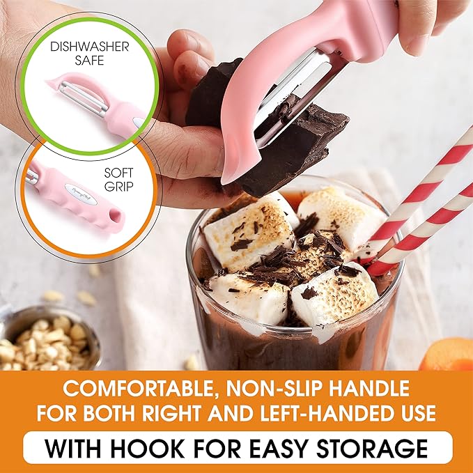 Spring Chef Premium Swivel Vegetable Peeler, Soft Grip Handle and Ultra Sharp Stainless Steel Blades - Perfect Kitchen Peeler For Veggie, Fruit, Potato, Carrot, Apple - Pink Lemonade - Set of 2