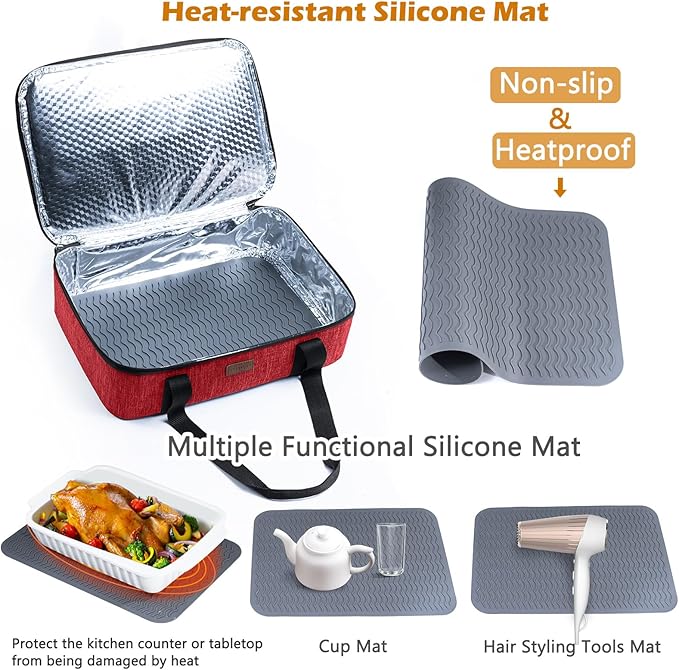 BAGSPRITE Insulated Casserole Carrier for Hot or Cold Food with Heat-resistant Mat, Fits 9" x 13" Baking Dish