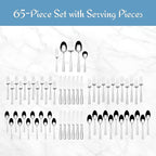 Mikasa, Oliver Gleam Flatware Service for 12, 65 Piece Set, 18/10 Stainless Steel, Silverware Set with Serving Utensils
