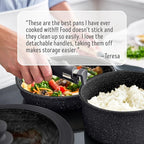 GreenLife 10 Piece Nonstick Pots & Pans Set, Detachable Handle & Stackable Cookware Set, Non Toxic PFAS-Free Skillets, Induction Kitchen Pans, Space Saving, Serving Bowls, Oven Safe, Granite Black