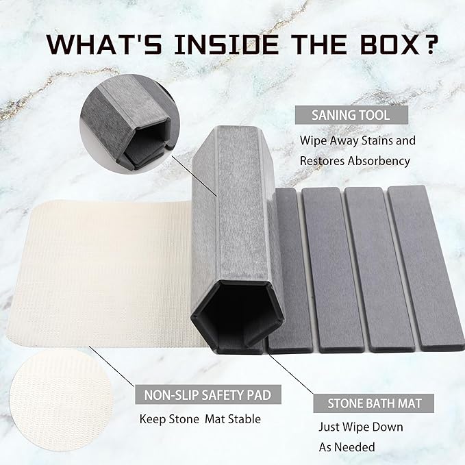 Quick Dry Collapsible Dish Drying Mat, Eco-Friendly Absorbent Diatomaceous Earth Mats for Dishes Bottles Cups 24"×16"Large Stone Dish Drying Mats for Kitchen Counter (Gray, 24"（L）×16"（W）)