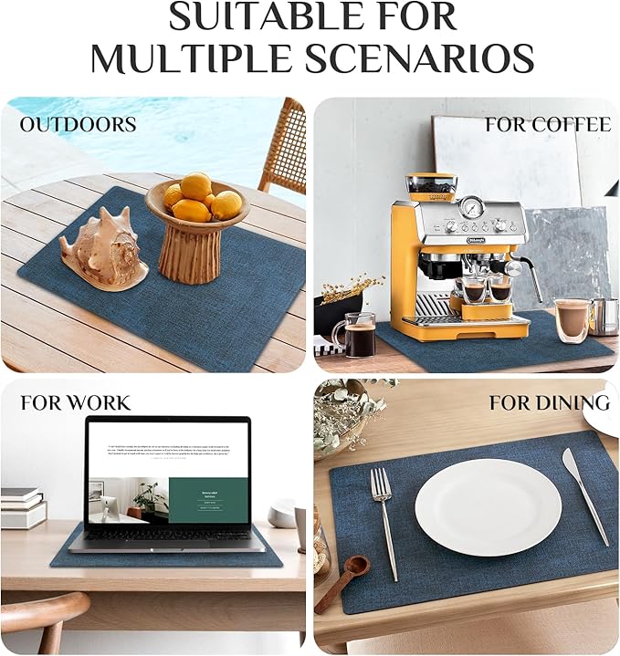 Softalker Vinyl Placemats Set of 8 - Faux Leather Heat Resistant Place Mats, 100% Waterproof Oilproof Wipe Clean Table Mats for Indoor & Outdoor Use, 17’’×12’’, Navy Blue