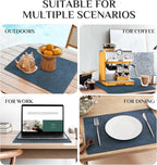 Softalker Vinyl Placemats Set of 8 - Faux Leather Heat Resistant Place Mats, 100% Waterproof Oilproof Wipe Clean Table Mats for Indoor & Outdoor Use, 17’’×12’’, Navy Blue