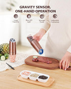 Sangcon Gravity Electric Pepper and Salt Grinder Set Automatic Shakers Mill Grinder with LED Light, Battery Powered Adjustable Coarseness One Hand Operation, Upgraded Larger Capacity