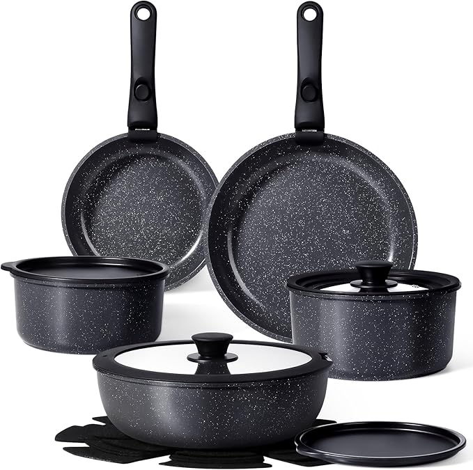 GiPP Ceramic Pots and Pans Set Non Stick, Nonstick Detachable Handle Cookware Sets, Healthy Non Toxic PFAS PFOA & PTFE Free, Dishwasher ＆Oven Safe, Induction Kitchen Pot and Pan, 15 Piece Grey