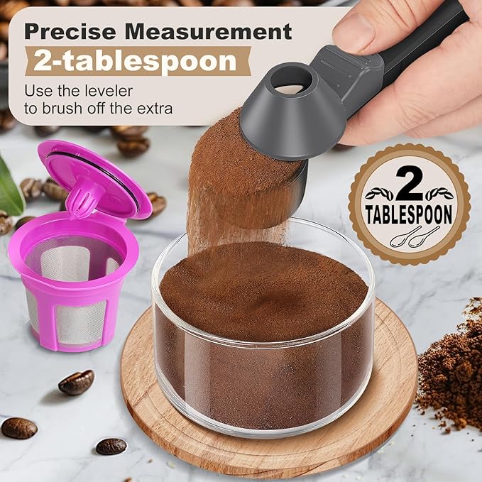 Coffee Scoop & Funnel for Reusable K Cup Refillable Coffee Pods, Coffee Measuring Spoon 2 Tablespoon Capacity, Scoop with Funnel for Ground Coffee, Protein Powder, Tea (Black&gray, 1 Pack)