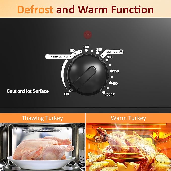 Sunvivi 18-Quart Roaster Oven with Self-Basting Lid, Electric Turkey Roaster Oven with Removable Pan and Rack, Stainless Steel, Black