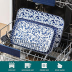 vancasso Serving Platters Set of 3, 16"/14"/12" Inch Rectangular Trays - Serving Platter Extra Large, Ceramic Serving Dish Microwave & Dishwasher Safe (Vintage Blue A)