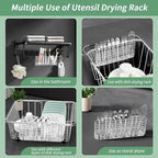 304 Stainless Steel Utensil Holder, Silverware Drying Rack with Hooks for Dish Drainer, Knife and Fork Drainer Basket with 3 Divided Compartments, Kitchen Drainage Basket Accessories, Rust Proof