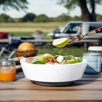 Webbylee 9.5" Melamine Serving Bowl -78oz Durable Large Bowl for Mixing Fruit, Pasta, Salad, and Soup - An Ideal Housewarming Gift White & Grey