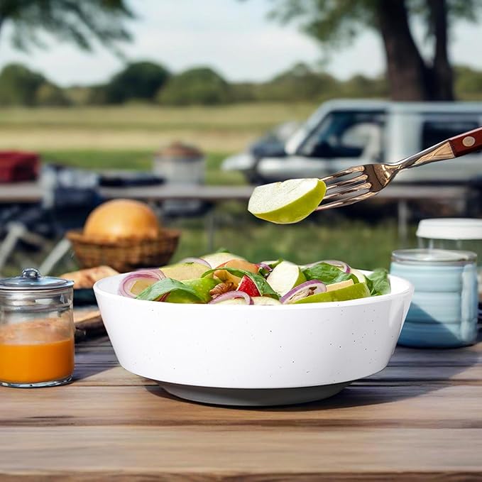 Webbylee 9.5" Melamine Serving Bowl -78oz Durable Large Bowl for Mixing Fruit, Pasta, Salad, and Soup - An Ideal Housewarming Gift White & Grey