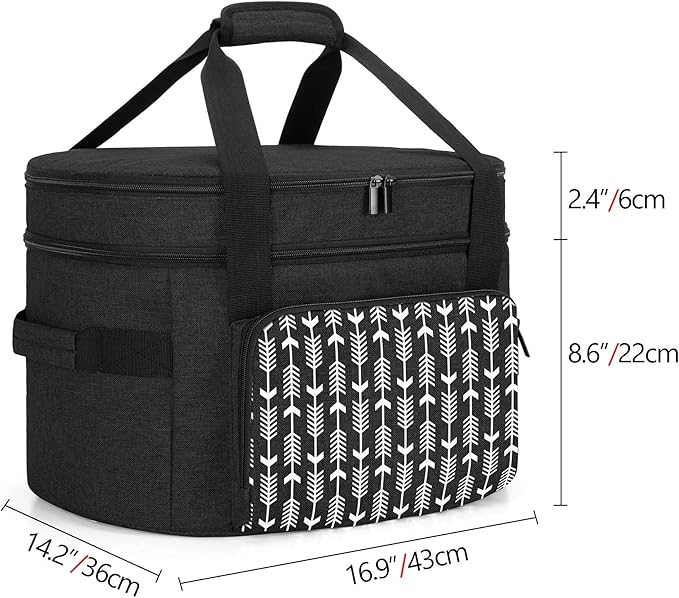 Yarwo 2025 Upgraded Slow Cooker Travel Bag with Bottom Board Compatible with Crock-Pot and Hamilton Beach 6 7 8 Quart, Double Layers Oval Slow Cooker Carrier, Black with Arrow (Bag Only)