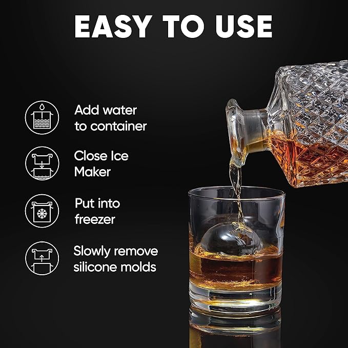 Berlinzo Premium Clear Ice Ball Maker Mold - Large 2.4-Inch Crystal Clear Ice Balls for Whiskey, Cocktails, and Bourbon - Easy-to-Remove Ice Sphere Mold - (Ice Storage Bag Not Included)
