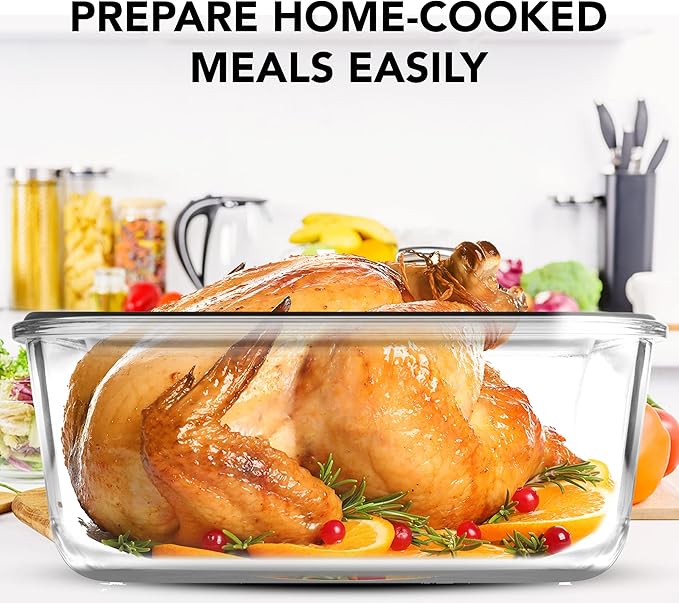 Razab 10 Cups/ 80 Oz 4 Pc (Set of 2) Glass Food Storage Containers with Airtight Locking Lids-For Storing & Serving Food. BPA Free & Leak Proof - Microwave, Dishwasher, Fridge, Freezer and Oven Safe