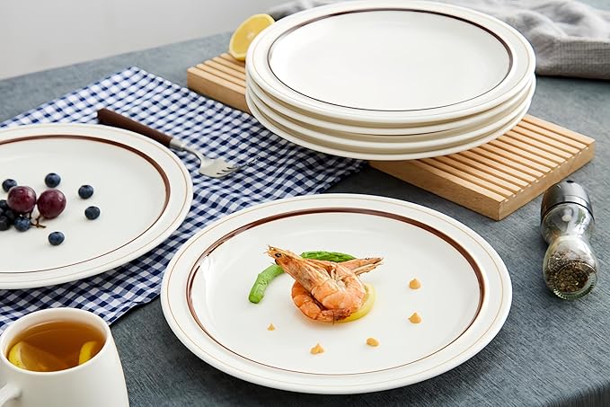 9-inch Porcelain Dinner Plate Set of 6 - Microwave, Oven and Dishwasher Safe, Scratch Resistant. (9-inch Brown)