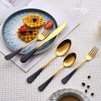 20 Piece Black Gold 18/0 Flatware Utensil Set for 4, Include Dinner Knife,Dinner Forks,Dinner Spoons,Salad Forks,Teaspoons,Silverware Set for 4, Dishwasher Safe