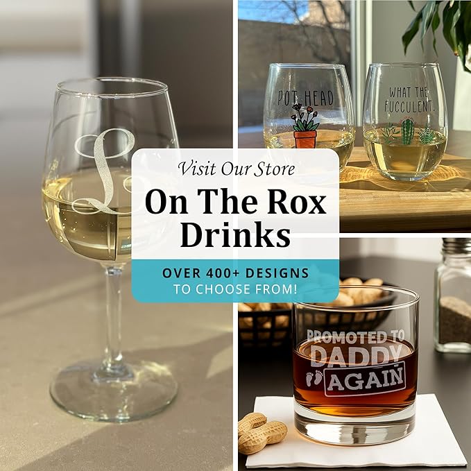 On The Rox Drinks 4 Piece Glass Set Engraved with G Monogram, 11-Ounce