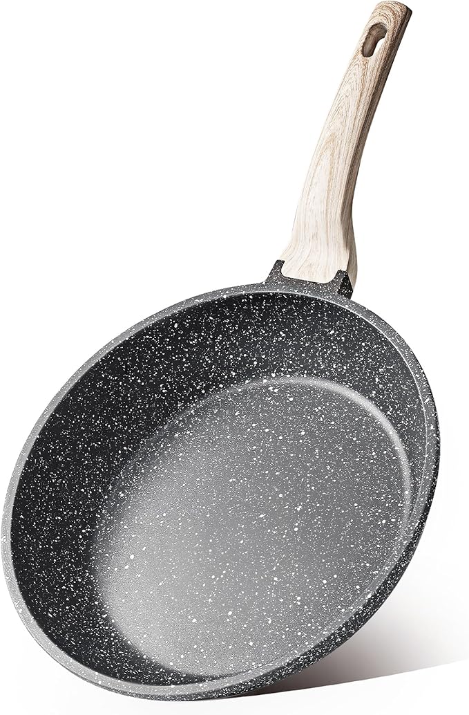 CAROTE Non Stick Frying Pan Skillet, Omelet Pan, Healthy Non Toxic Granite Chef Pan, Induction Compatible Egg Frying Pan with Heat-Resistant Handle, PFOA-Free,Black, 10"