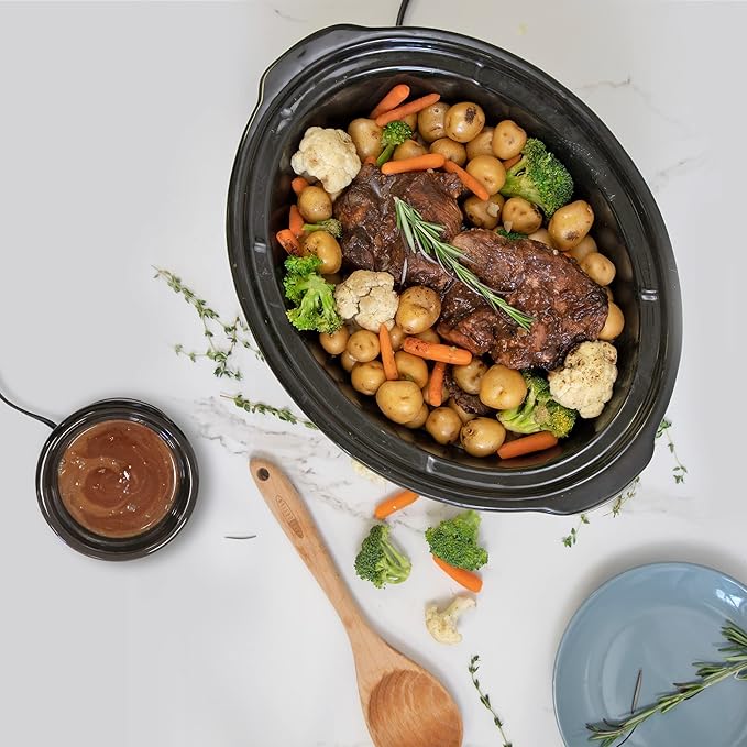 Kenmore 7 Quart Slow Cooker - Programmable crock pot with Dipper, Stainless Steel Electric Cookers, Warm Rice & Sous Vide Stew Soup For Lunch, Dishwaher Safe Non-Stick Ceramic Insert, Digital Control