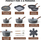 SENSARTE Nonstick Cookware Set 23-Piece, Non Stick Pots and Pans Set with Swiss Granite Coating, Healthy Kitchen Cooking Set, Stay-Cool Handles