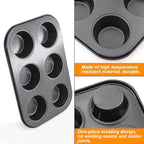2 Packs Round Muffin Baking Pan, Premium Steel Muffin Pan for Baking, Cupcake Tin Cheesecake Pans, Bakeware Muffin Top Pan (6 Cups,Black)