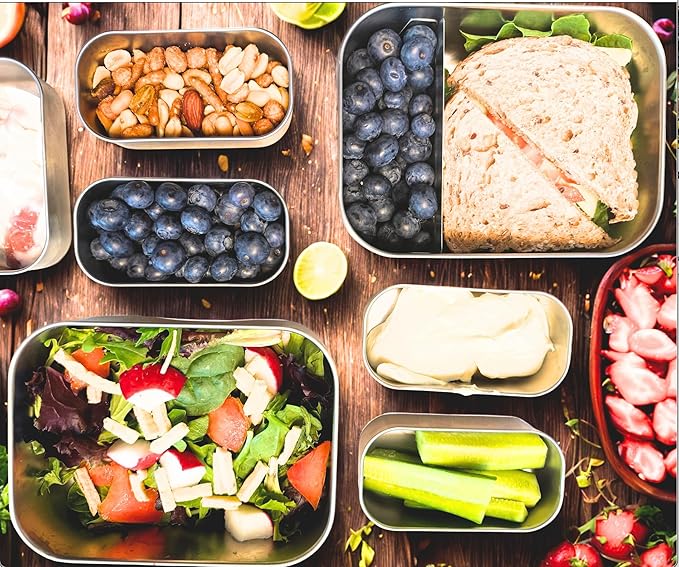 Flexibento - 2 x 6.5 oz | Leak proof | Small Stainless steel Snack Containers with Silicone lids|Dip, snacks, condimenrs | Plastic and BPA free | Metal Lunch box | Black (set of 2)