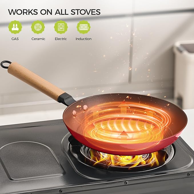 YUTANN Nonstick Frying Pan Set, 8" 10" 12" Ceramic Frying Pans, Pre-seasoned Cast Iron Pan Cookware Set with Removable Handle, Dishwasher Safe, Free of PFAS & PFOA, Compatible with All Stovetops