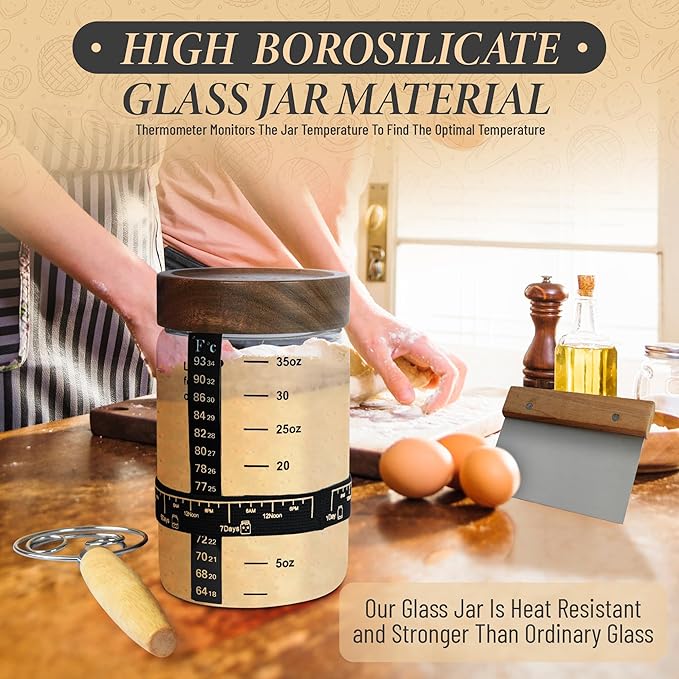 Complete Sourdough Starter Kit, Glass Sourdough Starter Jar Kit & Sourdough Bread Baking Supplies - Sourdough Starter Kit Includes Sourdough Jar, Silicone Bread Proofing Bowl & More (yellow, 10 inch)