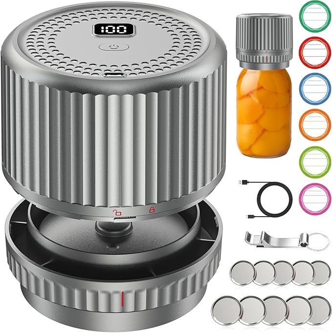 M12 Auto Stop Electric Mason Jar Vacuum Sealer - 2025 Upgrade Smart Jar Vacuum Sealer for Mason Jars with Wide and Regular Mouth Canning Jar Lids Portable Mason Jar Sealer Machine Kit