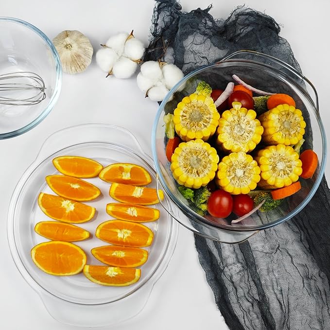 Small Glass Casserole Dish With Lid, 1.5L Microwavable Bowl, Easy Grab Baking Dish - Oven Safe
