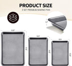 Vinino Baking Sheet Set of 3, Cookie Sheets For Baking with Square Texture Pattern, Thicker Carbon Steel Non-stick Baking Pan Half/Quarter/Jelly Roll Pans Tray for Oven-Grey
