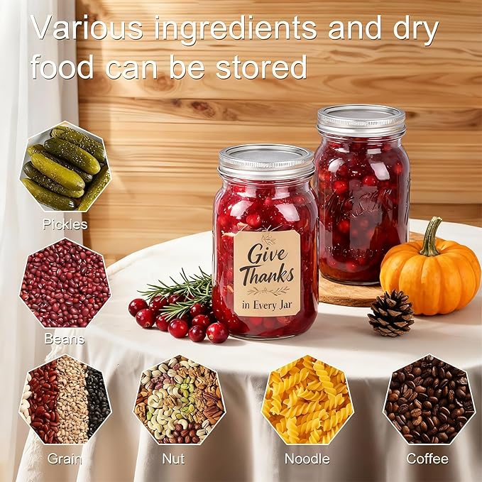 WELLIFE Wide Mouth Mason Jars, 9 Pack Mason Jars 32 oz for Pickling, Canning, Fermenting and Food Storage, Microwave & Dishwasher Safe