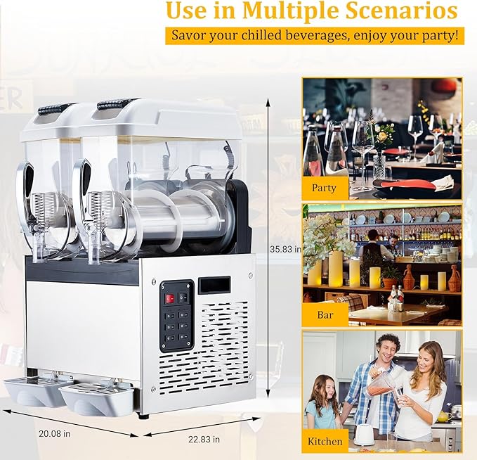 12L*2 Commercial Slushie Machine, 700W slushy machine, 6.4 Gals cocktail margarita frozen drink machine for home, Electric Large Slushie Machine with Self-cleaning Mode for Restaurant Bar